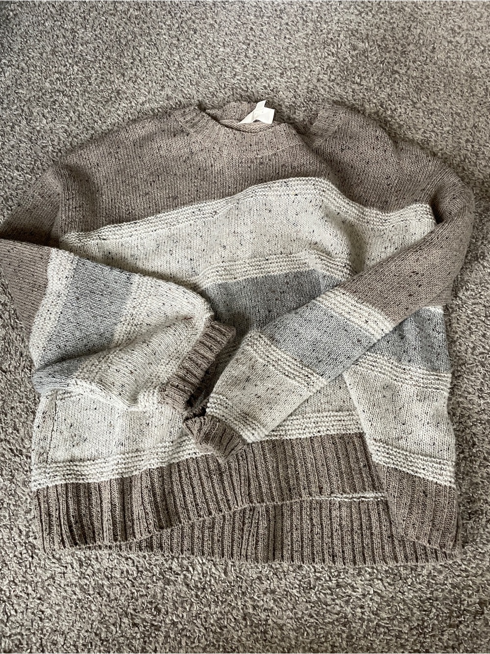 Bohme Women’s Crewneck Colorblock Knit Sweater in Taupe and Light Gray